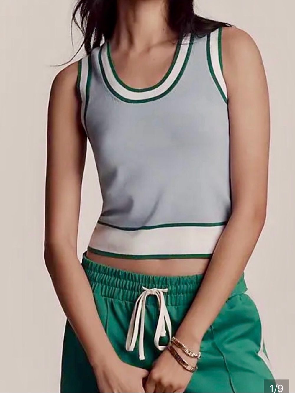 Stateside Pale Blue & Green/White Trim Lightweight Sweater Tank Size Small